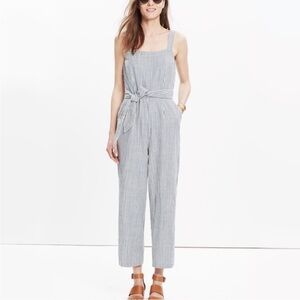 Striped Sleeveless Madewell Belted Muralist Cotton Jumpsuit [Size 2]